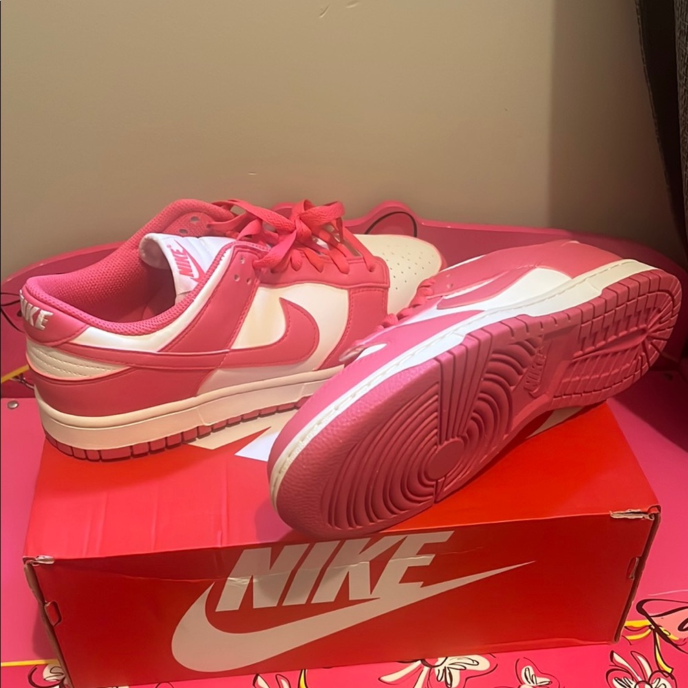 Nike Pink and White Dunk Low Sneakers